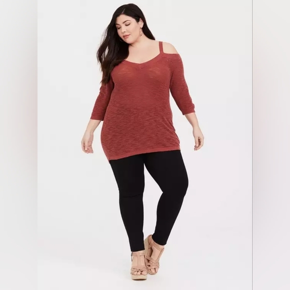 Torrid Dark Coral Pink Orange puce Knit Cold Shoulder Top 2X - Picture 3 of 12